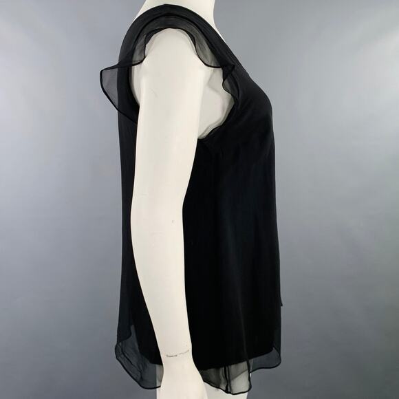 BRUNELLO CUCINELLI Size XL Black Silver Silk Monili Double Layer Dress Top - Picture 3 of 11
